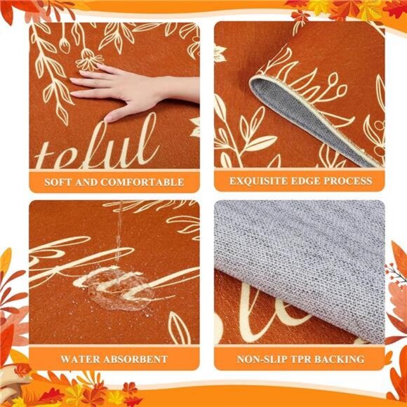 Fall Kitchen Rug Sets of 3, Pumpkin Truck Floor Mats, Farmhouse Non Skid - Picture 4 of 7